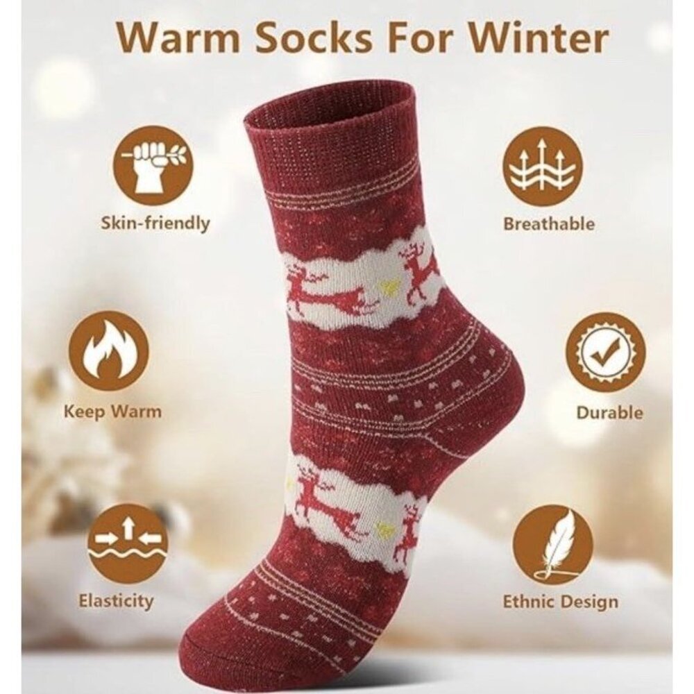 NEW 5 Sets Womens Wool Blend Reindeer Fair Isle Snowflake Cabin Socks Bundle - Picture 4 of 5